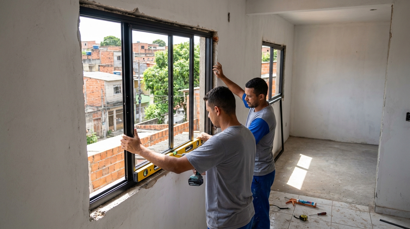 Esquadria de alumínio em obra em Salvador-BA