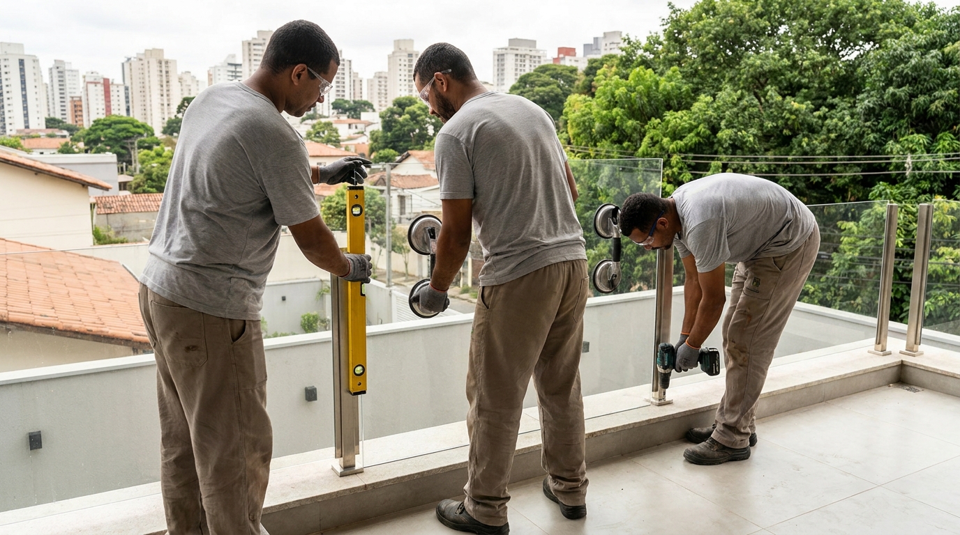 Guarda-corpo em terraço alto com vista cidade em Salvador-BA