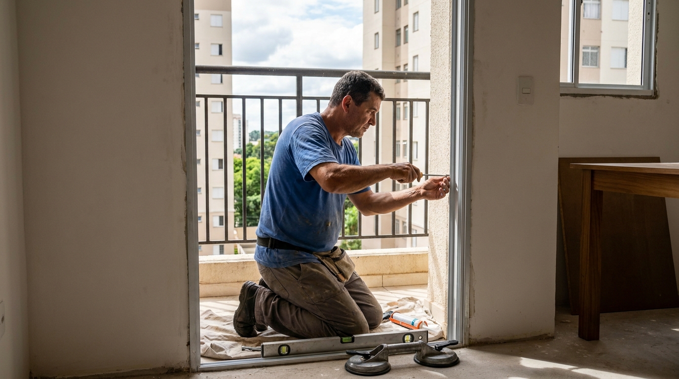 Janela de vidro em apartamento alto em Salvador-BA