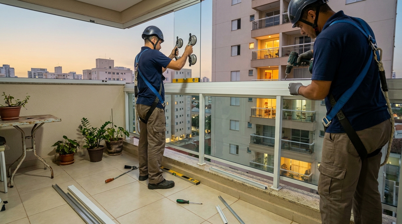 Cortina de vidro em terraço em Salvador-BA