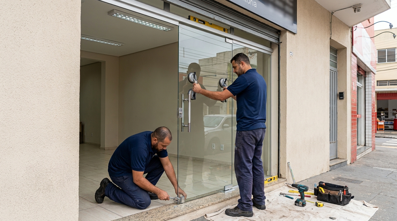 Porta de vidro com puxador inox em Salvador-BA